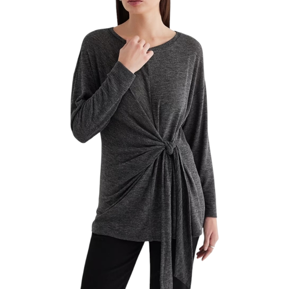 Express Womens Skimming Lightweight Crew Neck Long Sleeve Tie Front Tee Size XL